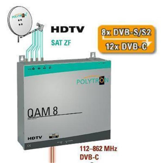 Kopfstation POLYTRON QAM 8 EM für 8 Transponder auf 12 DVB-C Transponder (DVB-S/S2 Umsetzung QPSK-QAM auf DVB-C)