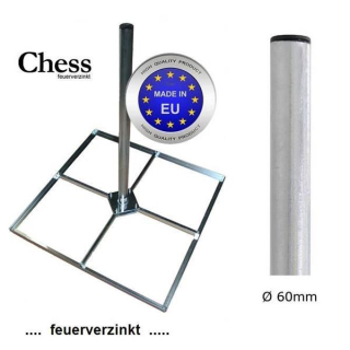 Balkonständer/ Mastfuss Holland 50x50cm feuerverzinkt für 4x Gehwegplatte (1,2m Mastlänge / Mast-Durchmesser 60mm)