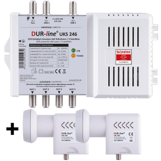 Dur-Line UKS 246 Einkabel-Set mit 2x Dur-Line UK124 JESS/dCSS LNB (24 Teilnehmer / 2 Satelliten / 4x6 UBs via Unicable EN50494)